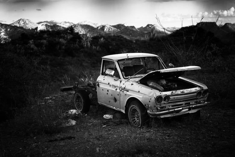 Auto mit Einschusslöchern an der Grenze zu Mexiko, Arizona 2017